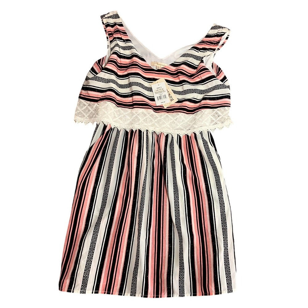 NWT Rewind Coral‎ Glaze Striped Lace Popover Mini Dress XL Western Boho NEW